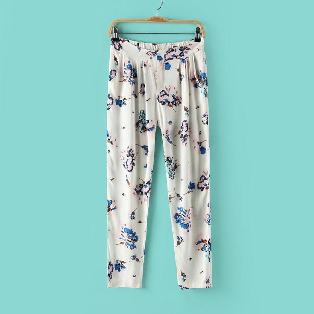Fashion women's Elegant floral print loose pants casual pocket trousers cozy pants casual brand design