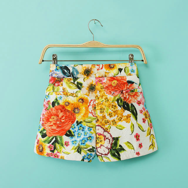Fashion womens elegant stylish floral print shorts vintage zipper pockets causal Slim brand design shorts