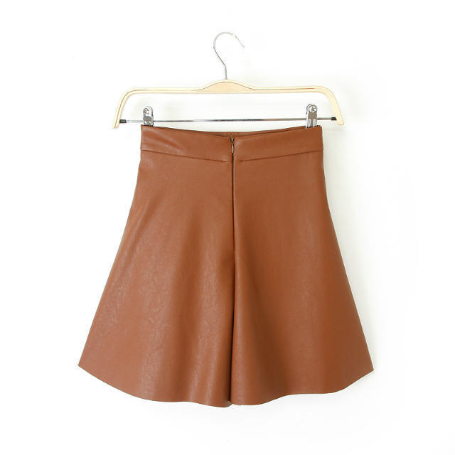 Fashion womens elegant stylish PU leather vintage zipper pocket causal brand design Shorts