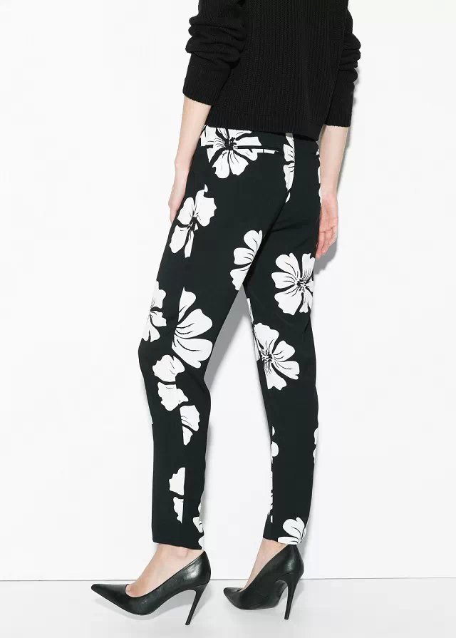 Fashion women's Elegant white floral print black harem pants cozy trousers drawstring casual slim brand designer pants
