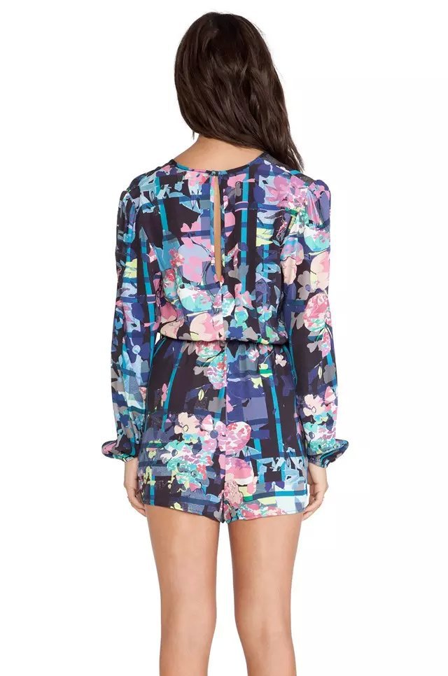 Fashion Womens sexy floral print Beachwear jumpsuits pants plus size V neck long sleeve Rompers casual slim shorts