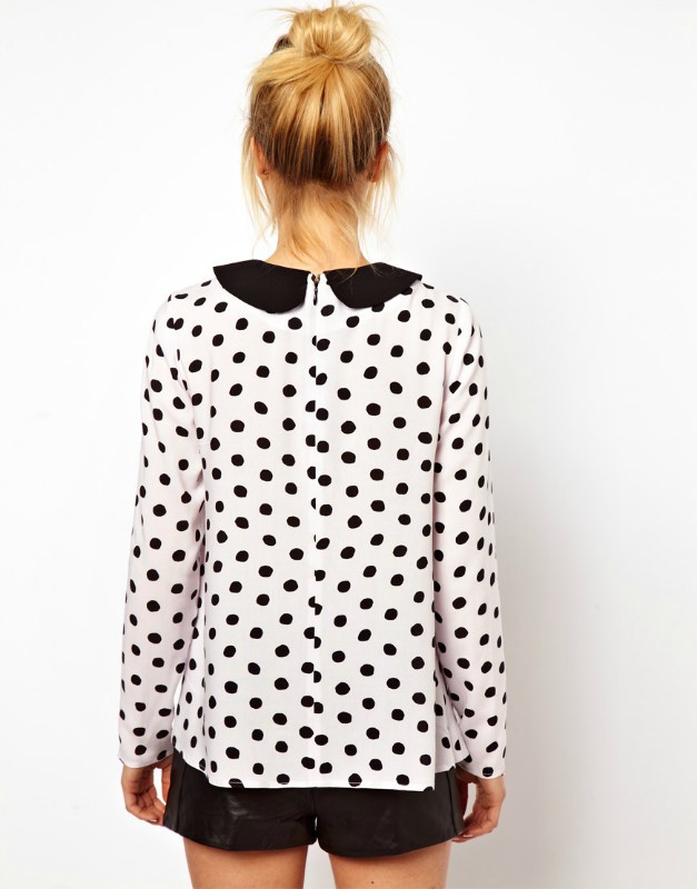 New Fashion Ladies' Classical Black & White Polka Dot blouses Peter pan collar casual slim shirts brand designer tops