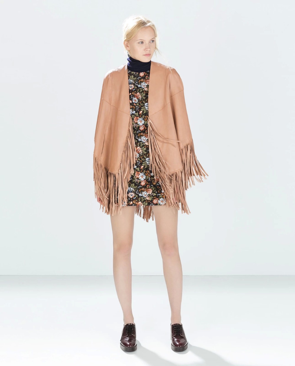 New Fashion Women Elegant Cloak Tassel pocket Leather Coats Casual jacket brand designer Tops