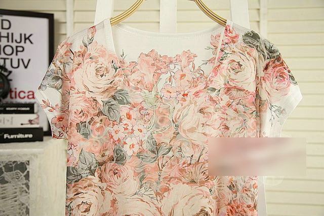 New summer Fashion Ladies' sweet rose print T shirt O neck batwing sleeve Shirt casual slim brand designer tops