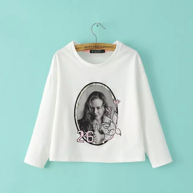 Spring Fashion Women Pearl Floral Embroidery pullovers Casual long Sleeve brand cropped short sweatshirts moleton feminino