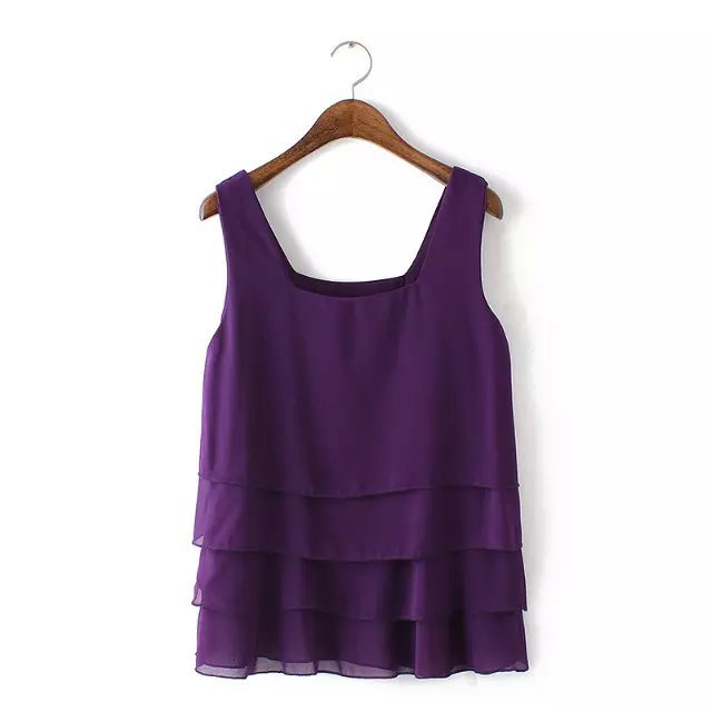 Summer Fashion Ladies Ruffled O-neck sleeveless casual cozy brand designer Purple Tank tops