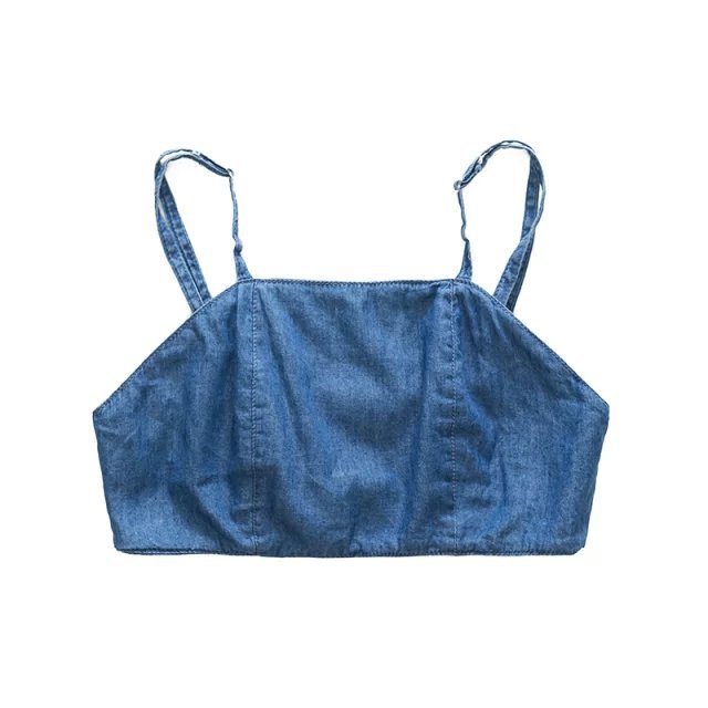 Summer Fashion women Denim blue Sexy spaghetti strap sleeveless Stretch short Tank Crop Tops