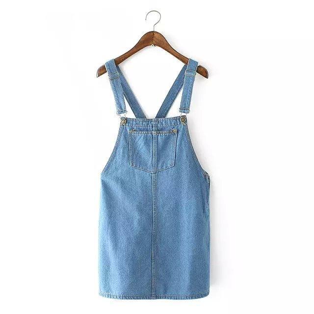 Summer Fashion Women Elegant School Style Spaghetti Strap Denim Blue Pocket Dress Overalls Sleeveless casual dresses