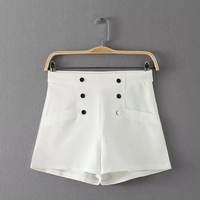 Summer Fashion Women Elegant Side Zipper button pocket white casual slim quality brand designer Shorts