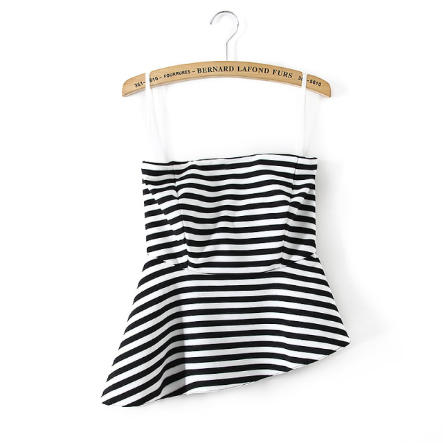 Summer Fashion women Sexy Stripe spaghetti strap Irregular sleeveless Zipper Tank brand designer tops