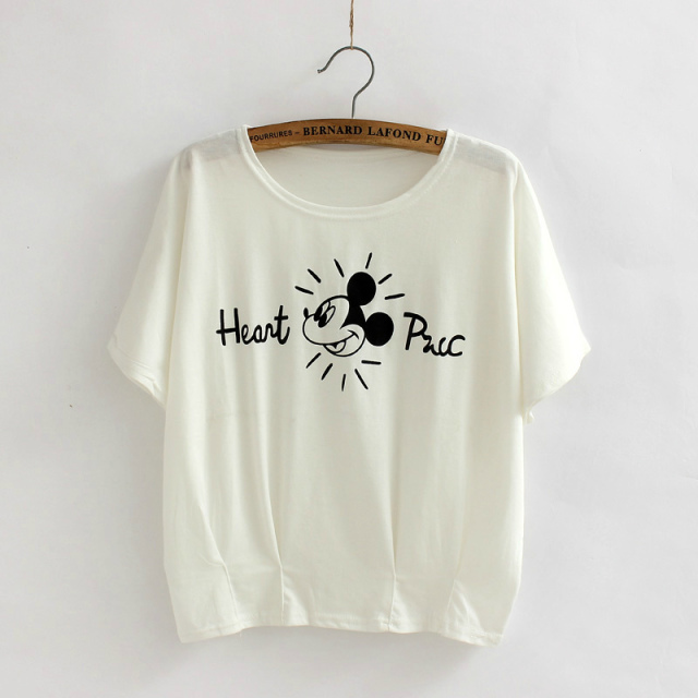 Women Fashion Casual Tee Shirts Korean Basic White Short Sleeve Rose Printed T-Shirt