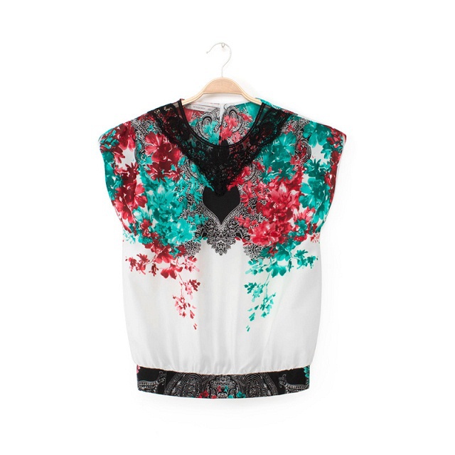 Women fashion elegant lace totem floral vintage o neck sleeveless shirt work wear casual slim brand tops