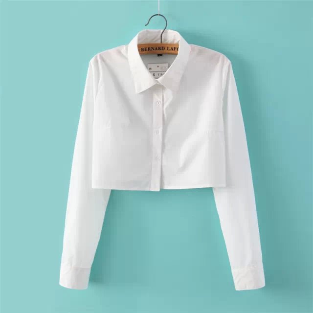 Women fashion elegant white short cotton blouses vintage turn down collar long sleeve shirt work wear casual slim tops