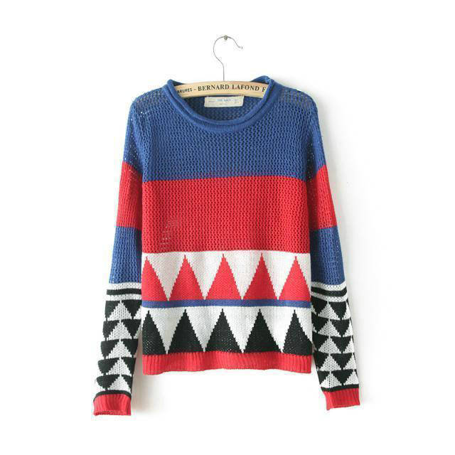 Autumn Fashion Womens' vintage geometric pattern Pullover Casual slim knitted sweater long sleeve brand designer tops