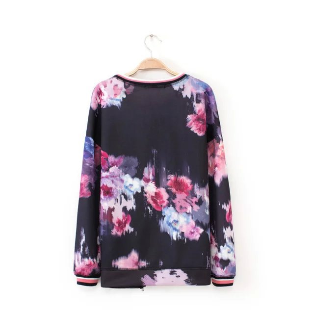 Autumn Korean style Fashion red Floral printed Zipper sport pullovers for women Casual long Sleeve sweatshirts brand Tops