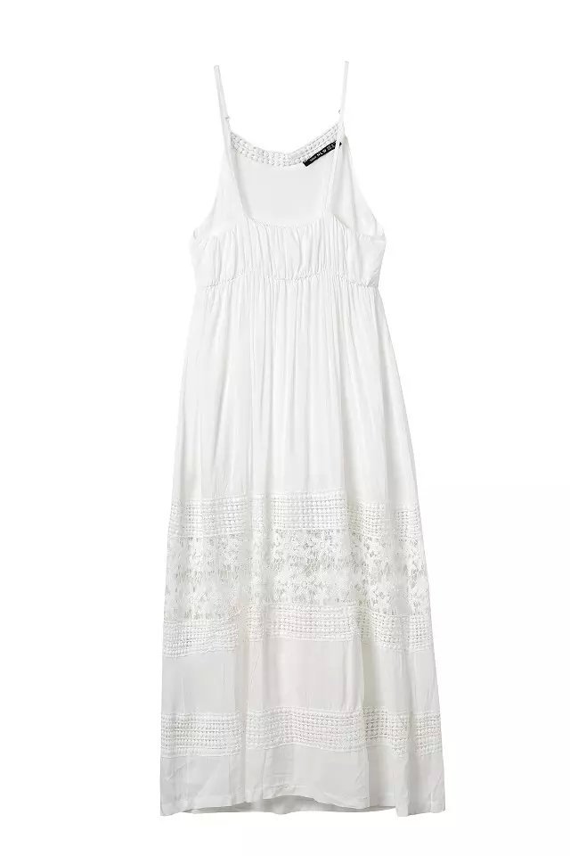 European Style Fashion Women white Lace spliced maxi long Dress Beach Wear sexy backless vintage Spaghetti Strap dress
