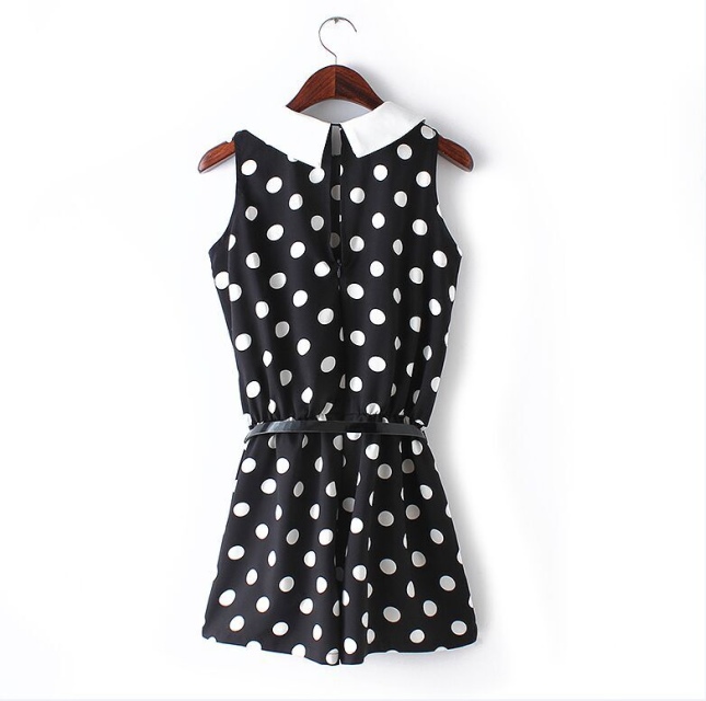 Fashion Dot Print Sexy elegant Shorts Jumpsuits sleeveless Peter pan collar Rompers Womens female Bodysuit Overalls