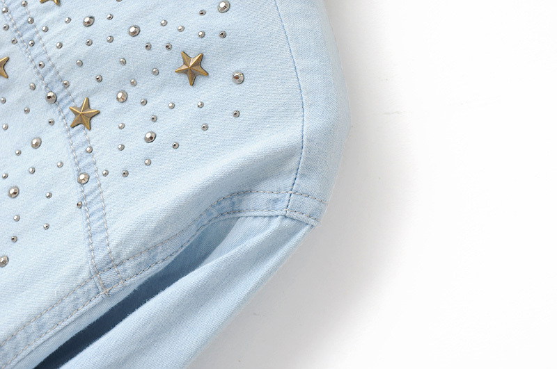 Fashion Five-pointed star rivet blue Denim shirts blouses Women long sleeve pocket casual camisa jeans blusa tops