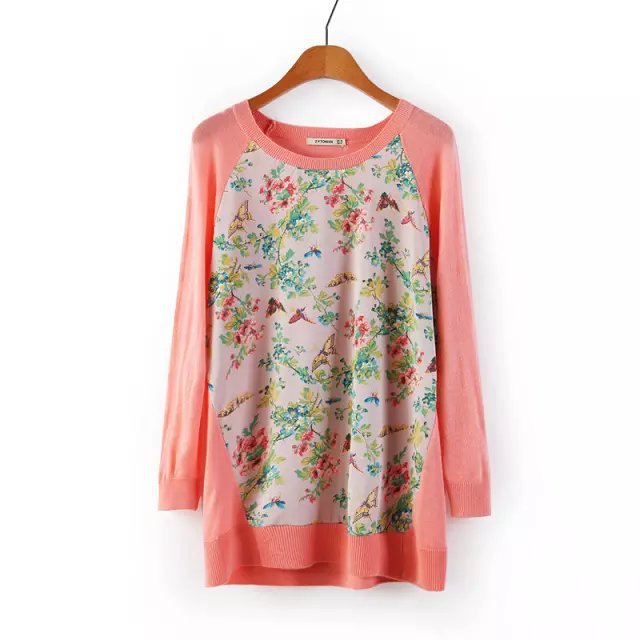 Fashion Ladies' elegant floral pattern red pullover knitwear Casual slim stylish knitted sweater Tops