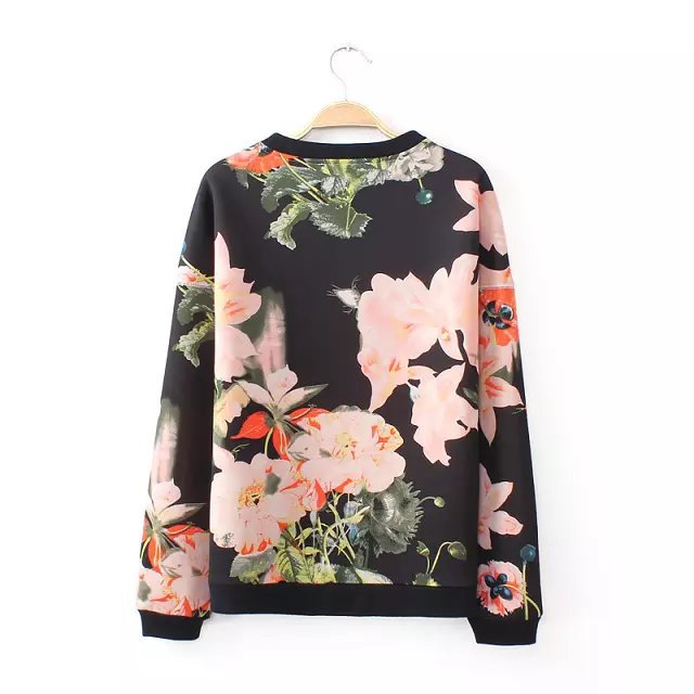 Fashion Ladies' elegant floral pattern sports pullover blouses Casual slim O neck long Sleeve shirts brand design Tops