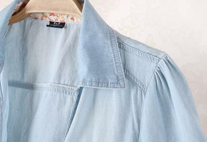 Fashion Ladies Elegant pocket Turn down collar short Denim Blouse short Sleeve Shirt Plus Size Casual Brand Crop Tops