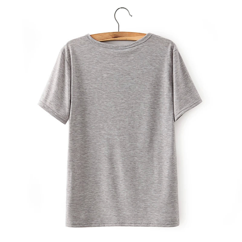 Fashion Ladies Elegant Snowman printed T shirt O Neck short sleeve gray Shirts Casual Brand Tops