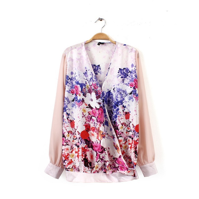 Fashion Ladies' elegant Sweet floral print front cross blouses vintage V neck long sleeve OL shirts casual slim brand tops