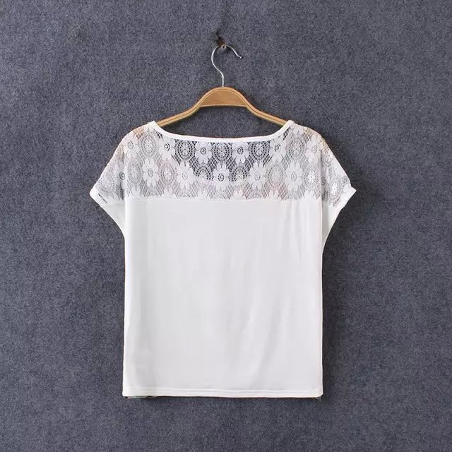 Fashion Ladies summer Beauty Girl Printed T shirt O-neck short sleeve Lace Patchwork Hollow out shirts casual brand tops