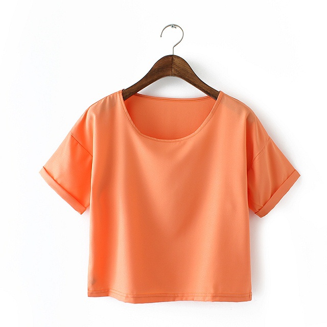 Fashion Ladies summer chiffon Candy Color T shirt O-neck short sleeve shirts casual brand Crop Tops