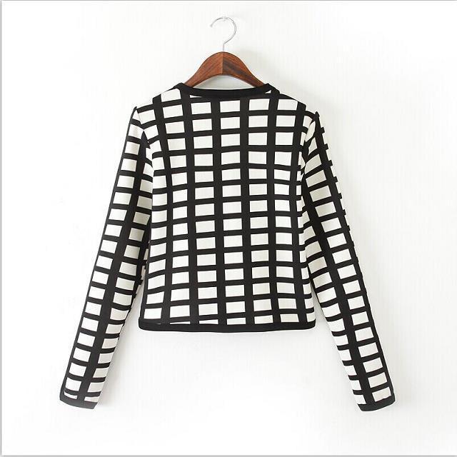 Fashion Lady classic plaid print short jacket coat long sleeve outwear non-button casual slim brand designer tops