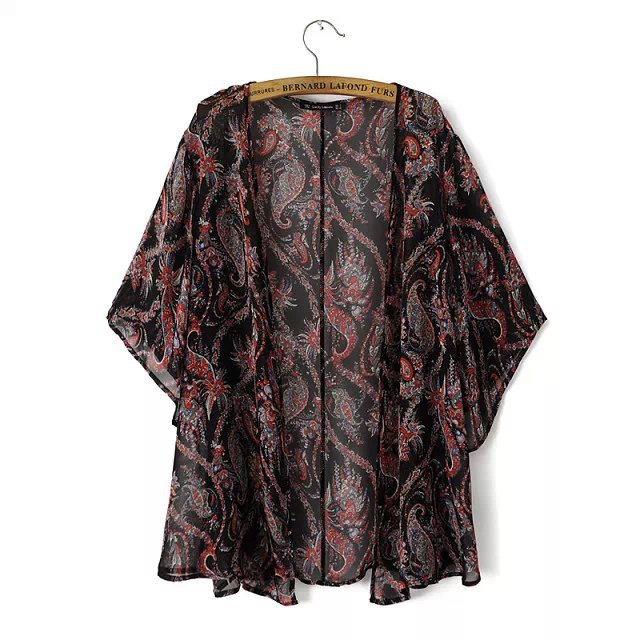 fashion lady elegant paisley flower print short Kimono vintage quimono loose tops woman clothes 01SY