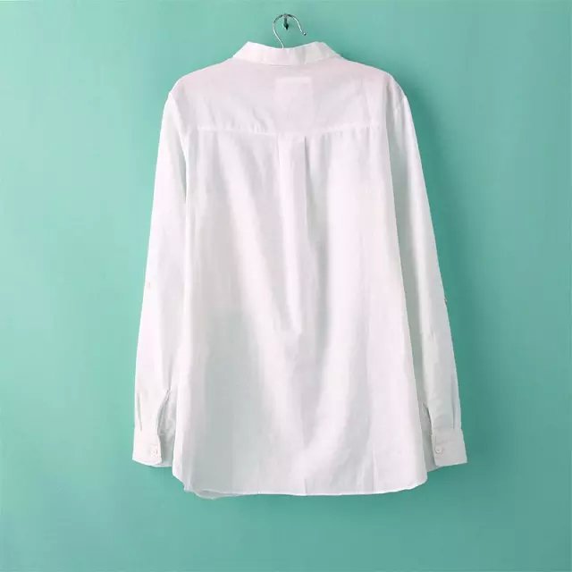 Fashion Office Lady Linen pocket Blouse elegant casual white shirts Standing collar long sleeve brand quality tops