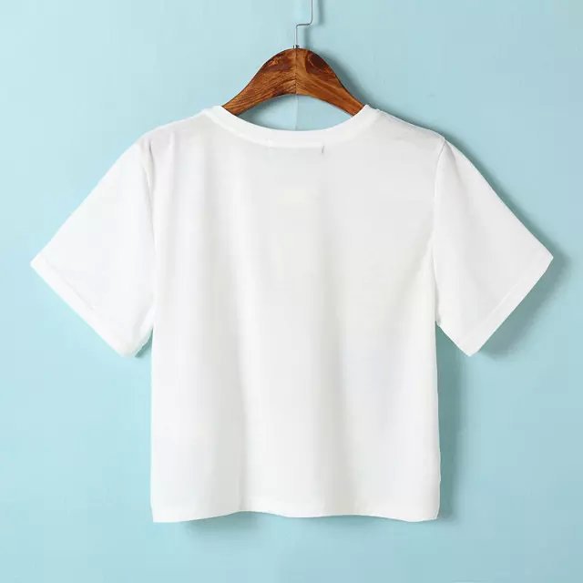 Fashion Summer Women Elegant cartoon print short crop T shirt basic O neck short sleeve shirt casual brand tops
