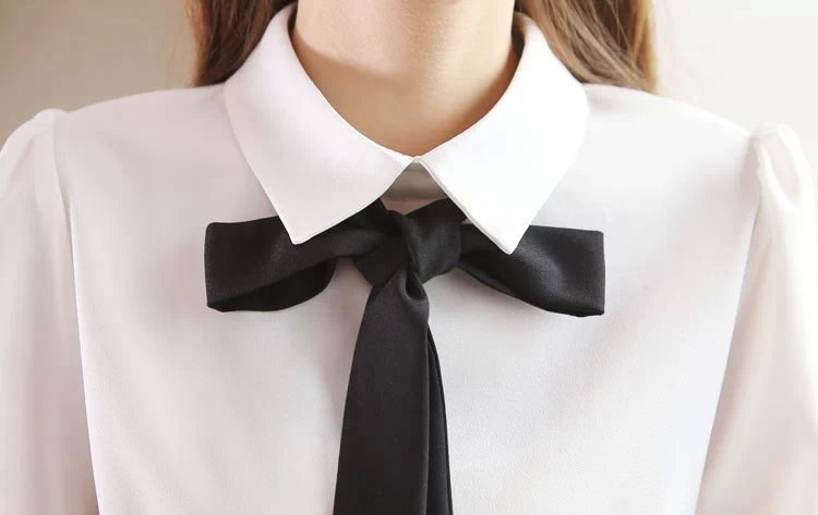 Fashion Summer Women Elegant Chiffon Bow Tie White Blouses vintage short sleeves Plus Size white shirts casual tops