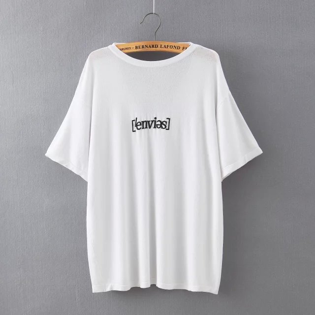 Fashion Summer Women Elegant Knitted letter print T-shirt Casual short sleeve O-neck backless shirt loose brand Tops