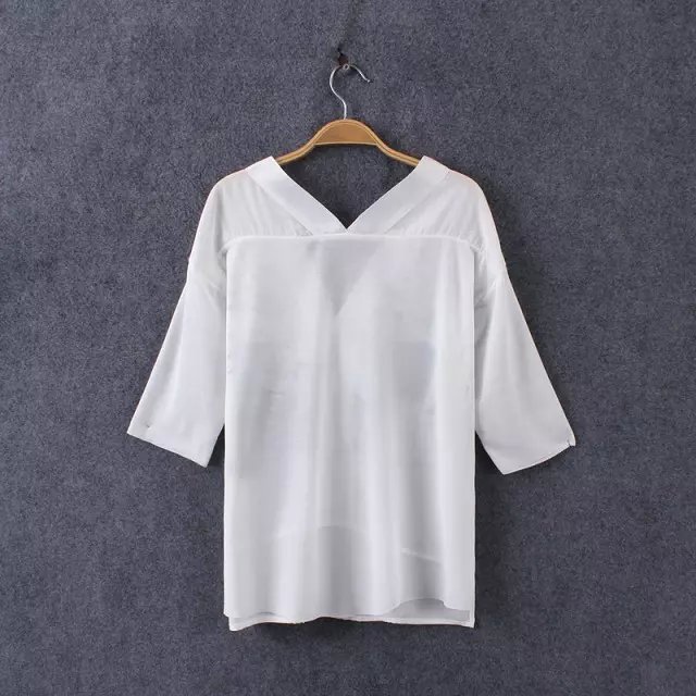 Fashion Summer women Elegant Photo Letter Printed kimono T-shirt V-neck Half sleeve white casual loose tops