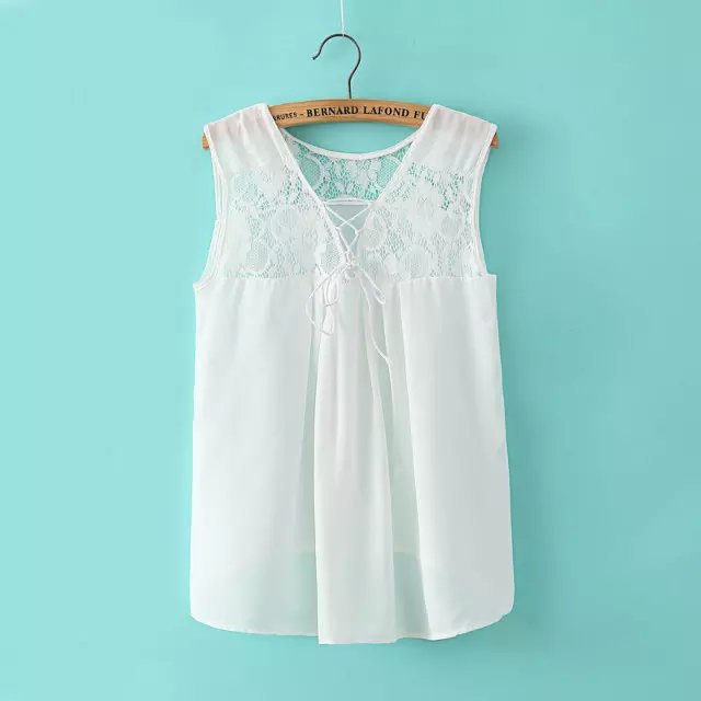 Fashion Summer Women Lace Patchwork Blouse Backless Drawstring O neck sleeveless shirts casual Slim brand tops
