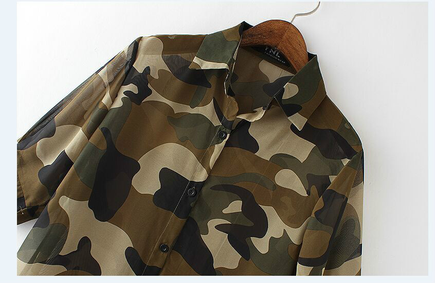 Fashion Women Elegant Camouflage Print Air Conditioning short sleeve Coat casual jacket Perspective Cover Up Tops