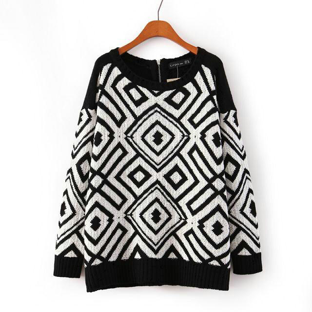 Fashion women elegant diamond-shaped pullover knitwear Casual slim O neck long Sleeve knitted sweater brand Tops