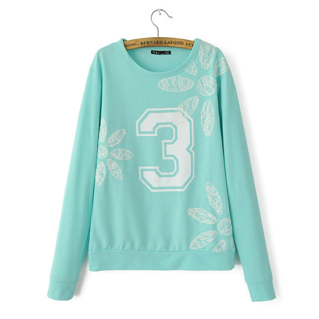 Fashion women elegant lace letter sports pullover outwear Casual slim stylish O neck long Sleeve shirts brand Tops