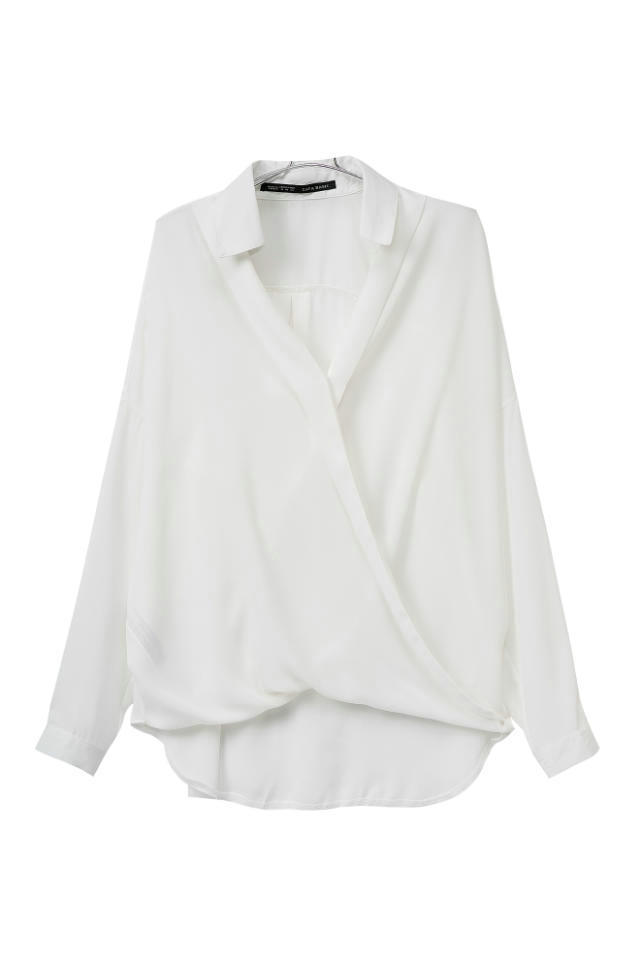 Fashion women elegant stylish white cross blouses turn down collar long sleeve OL shirts casual slim brand tops