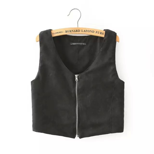 Fashion Women Elegant Zipper Coats Sleeveless suede Leather Vests jacket Outerwear Casual brand Tops