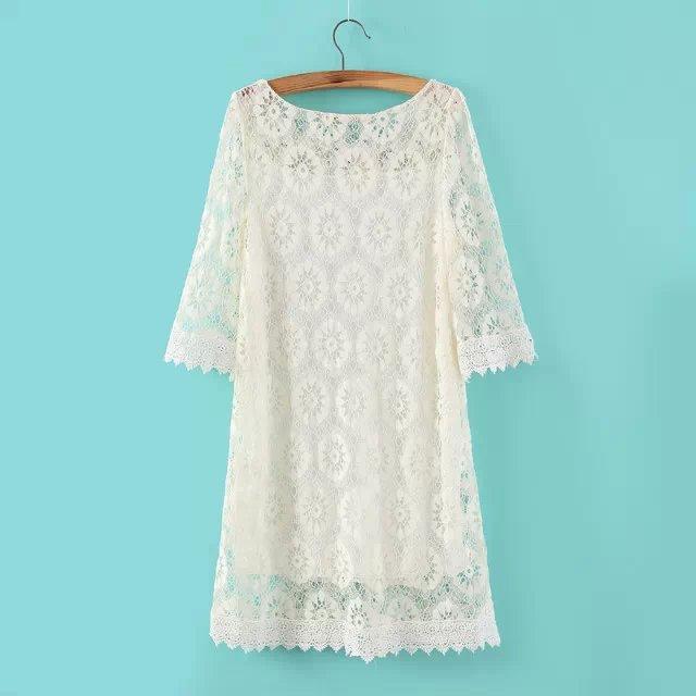 Fashion Women Floral Pattern Lace Dresses Sexy Middle Sleeve O neck casual Slim brand dress