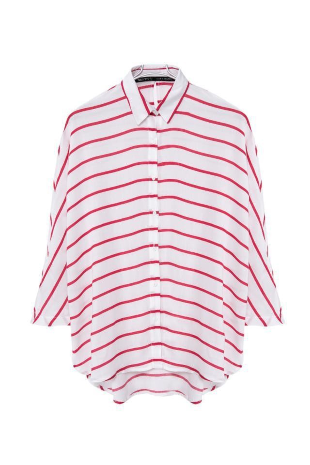 Fashion women sweet classic red striped print OL blouses half sleeve Shirt casual slim brand designer tops