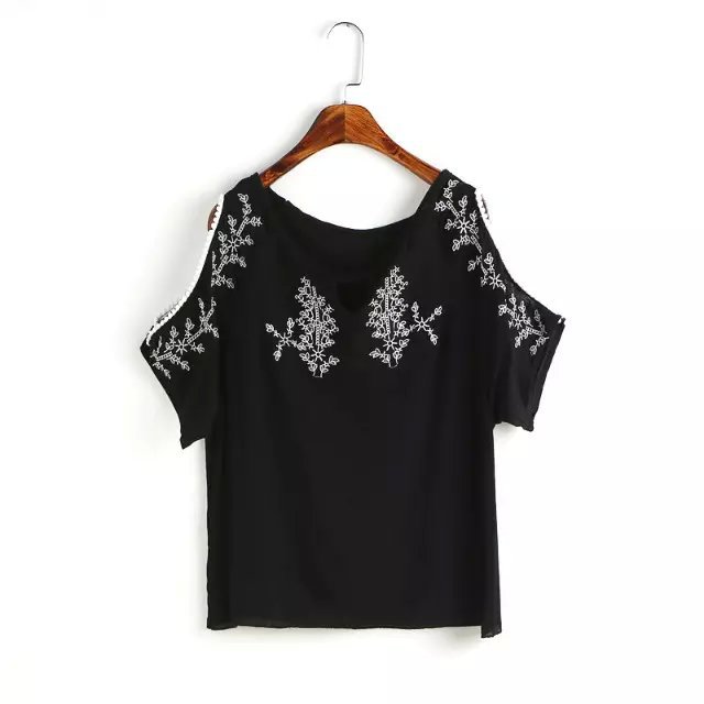 Fashion Womens Elegant cotton linen Floral embroidery Off Shoulder Short Sleeve blouse vintage shirts casual brand tops