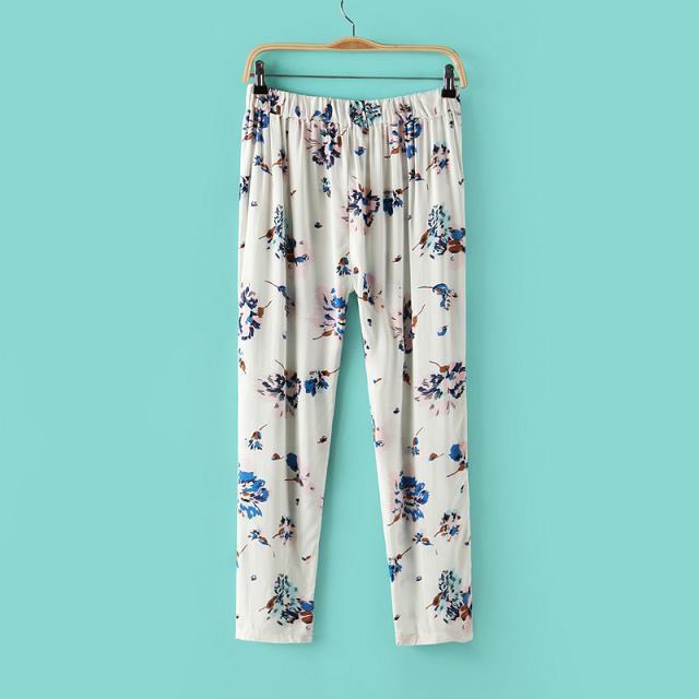 Fashion women's Elegant floral print loose pants casual pocket trousers cozy pants casual brand design