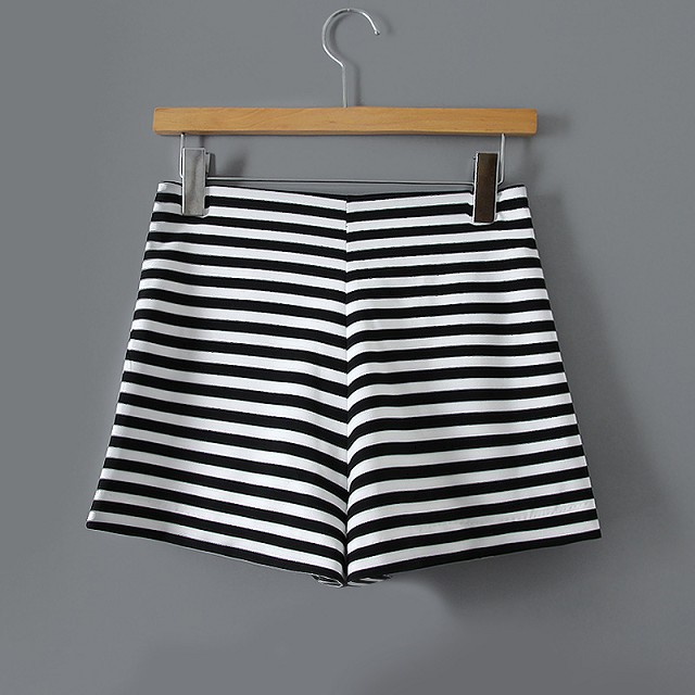 Fashion Womens Elegant Zipper Stripe pocket casual cozy brand design Shorts