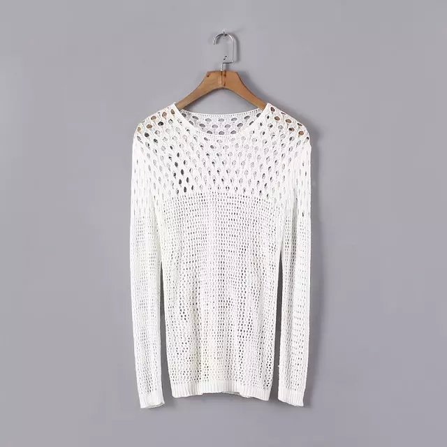 Korea Fashion women elegant Hollow out Floral Pullover knitwear O neck thin long Sleeve Casual Loose Sweaters