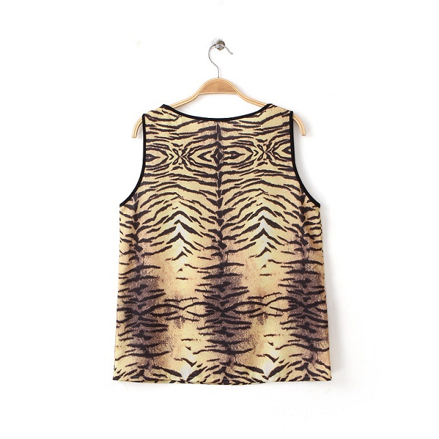 New Fashion Ladies'elegant tiger stripes shirt sleeveless o-neck vest shirt casual slim tops promotion