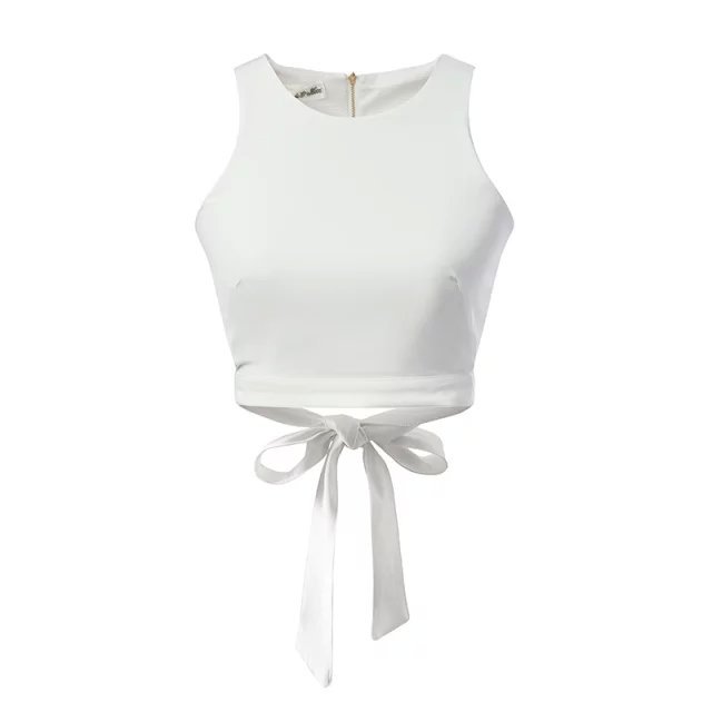 Summer Fashion Women Back Zipper Bow Tanks Cropped Vintage Sleeveless white Casual short Crop Tops